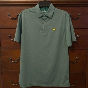 Masters Tech gold shirt, green and white striped, size S